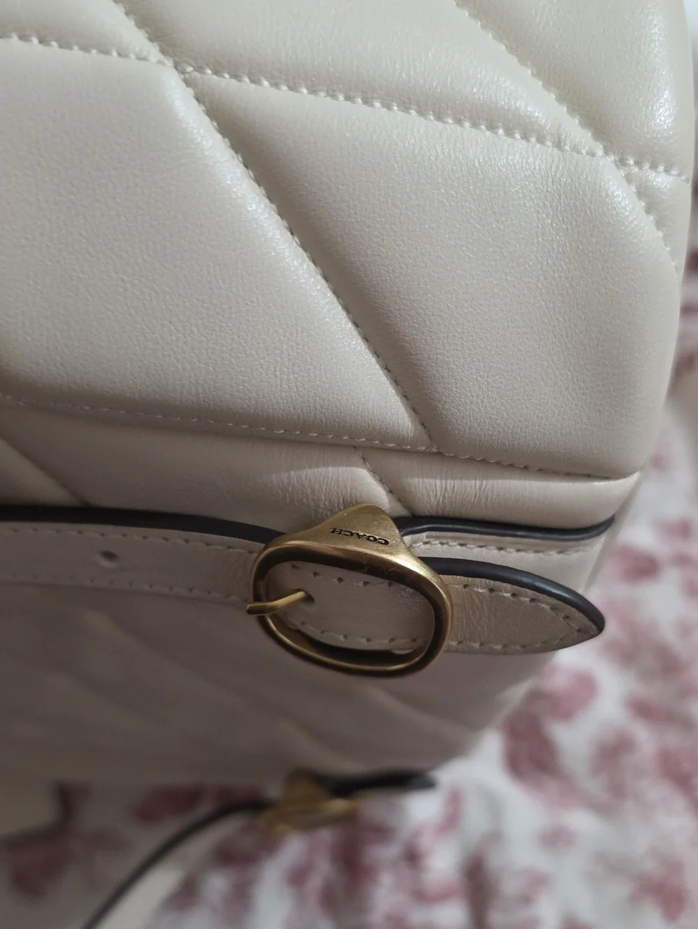 Coach Tabby Quilted Chalk Leather Shoulder Bag with Gold Chain Strap